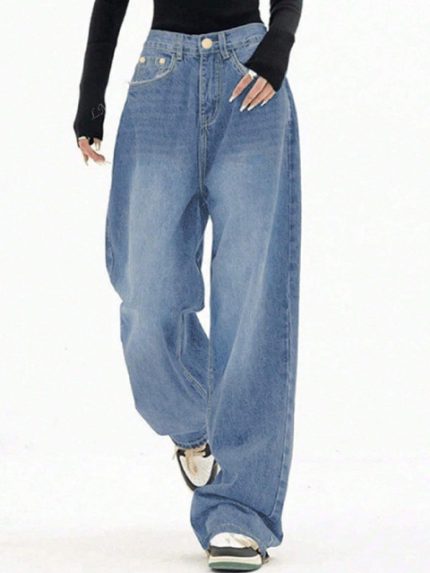 Aadvi Fashion Women Comfort High-Rise Heavy Fade Baggy Acid Wash Stretchable Jeans