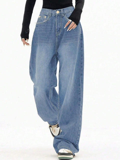 Aadvi Fashion Women Comfort High-Rise Heavy Fade Baggy Acid Wash Stretchable Jeans