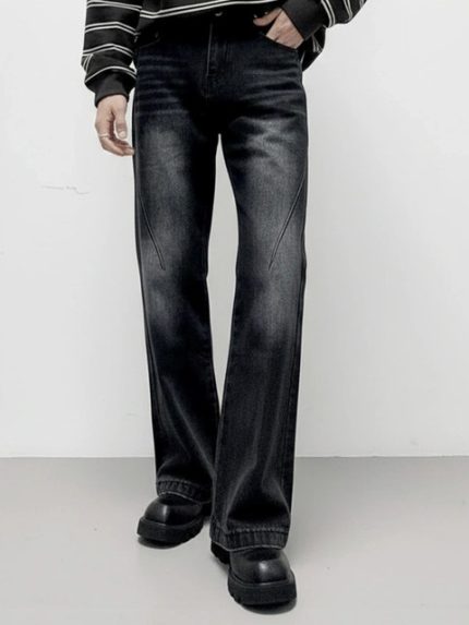 ANDREW HILL Men Wide Leg Mid-Rise Light Fade Jeans