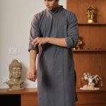 Anouk Men's Classic Grey Solid Cotton Straight Long Kurta
