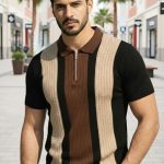 AUSK Men Striped Polo Collar T-shirt