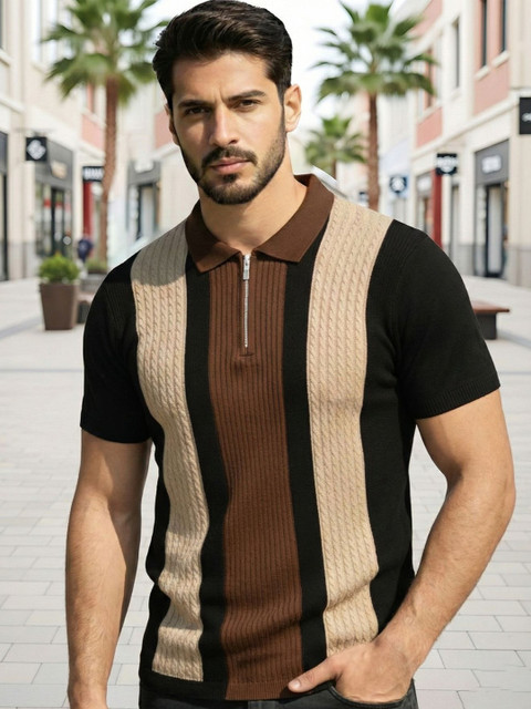 AUSK Men Striped Polo Collar T-shirt