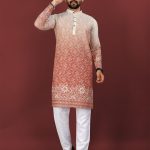 CHARLOTTE GRACIOUS Floral Printed Band Collar Thread Work Straight Kurta