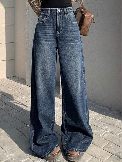 DressBerry Women Comfort Wide Leg High-Rise Light Fade Acid Wash Stretchable Jeans