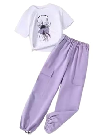 Girls Cotton Top and Bottom Set, Trendy Casual Wear with Stylish Prints