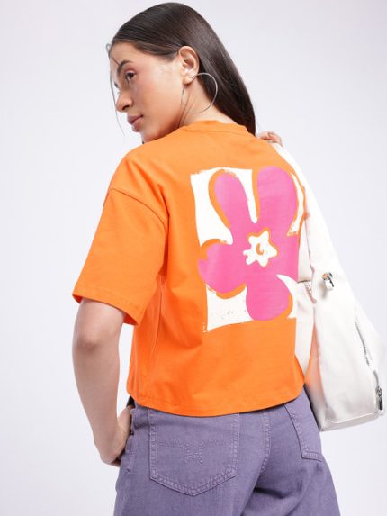 glitchez Floral Printed Boxy Fit T-shirt