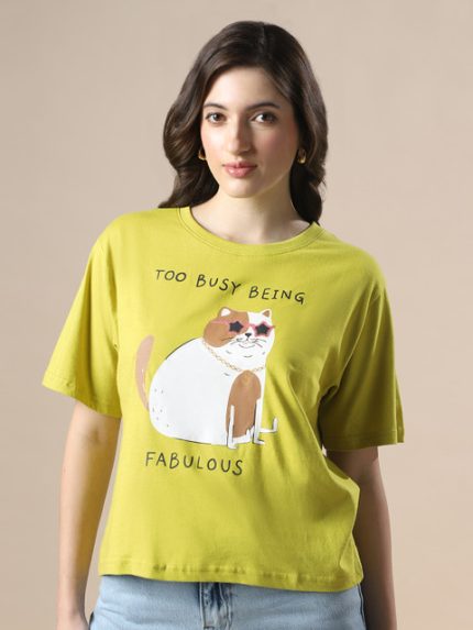 Globus Drop Shoulder Graphic Printed Oversized Crop T-Shirt