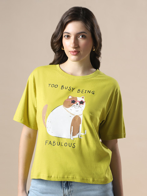 Globus Drop Shoulder Graphic Printed Oversized Crop T-Shirt