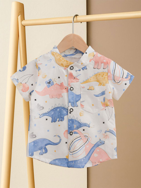 Googo Gaaga Boys Conversational Printed Mandarin Collar Cotton Casual Shirt