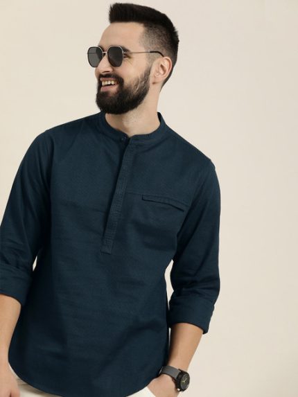 HERE&NOW Men Solid Cotton Short Kurta