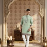 House of Pataudi Floral Embroidered Pure Cotton Jashn Kurta