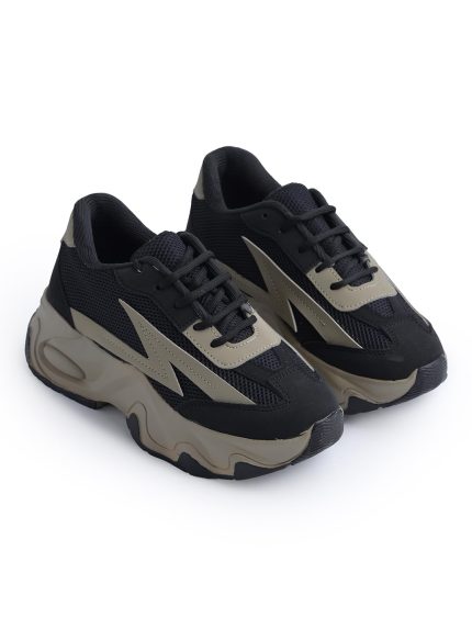 JM LOOKS Women Bold Black & Beige Lightning Sneakers Shoes High-Performance, Stylish, and Built for Comfort