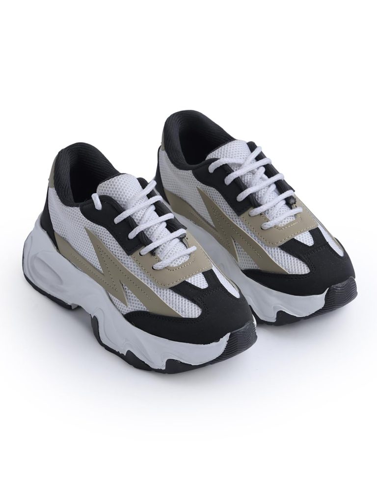 JM LOOKS Women Bold Black & Beige Lightning Sneakers Shoes High-Performance, Stylish, and Built for Comfort