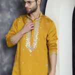 Jompers Geometric Embroidered Mandarin Collar Mirror Work Cotton Silk Straight Kurta