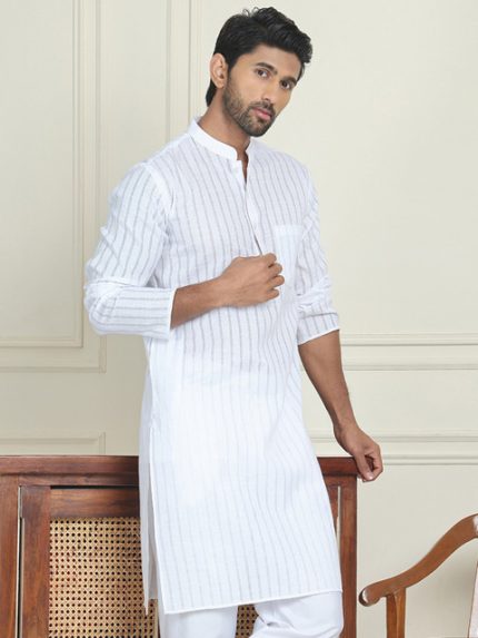 Jompers Striped Mandarin Collar Pure Cotton Straight Republic Day Republic Day Kurtas