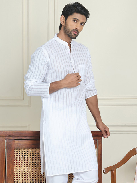 Jompers Striped Mandarin Collar Pure Cotton Straight Republic Day Republic Day Kurtas