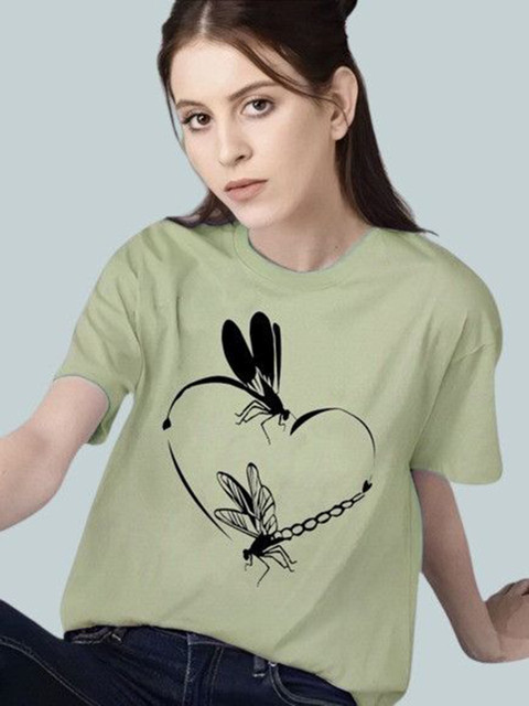 Kasendra Graphic Round Neck Regular Length Printed Cotton T-shirt