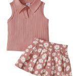KILLU'S FASHION Premium Girls Ribbed Sleeveless Collar Top & Floral Skirt Set | Elegant Kids Co-Ord Outfit | Party & Summer Wear (2–10 Years)