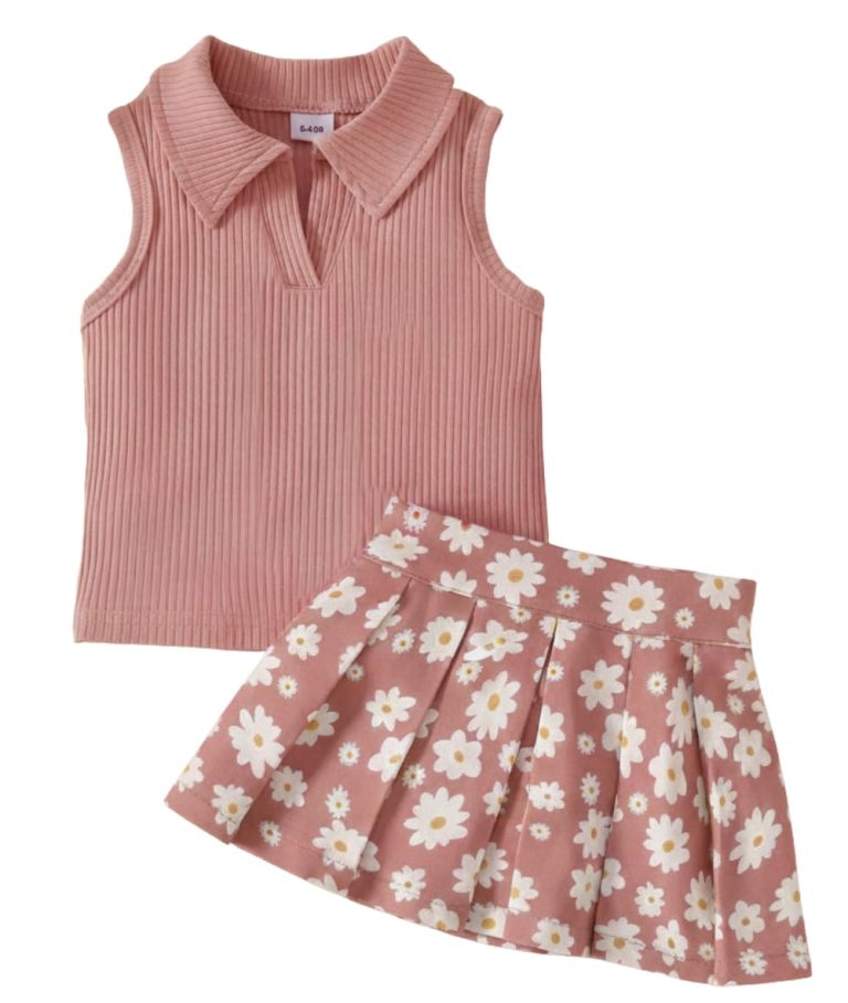 KILLU'S FASHION Premium Girls Ribbed Sleeveless Collar Top & Floral Skirt Set | Elegant Kids Co-Ord Outfit | Party & Summer Wear (2–10 Years)