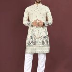 KURTA WALLAH Men Geometric Printed Thread Work Floral Kurta