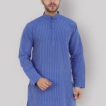 Latest Chikan Garments Men Blue Striped Kurta