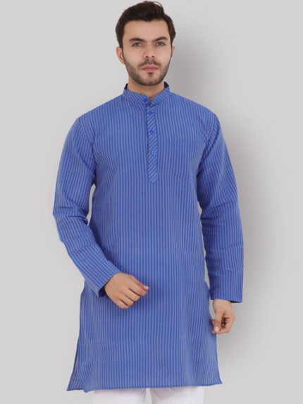Latest Chikan Garments Men Blue Striped Kurta