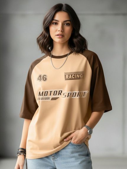 Leotude Women Typography Printed Round Neck Cotton Oversized T-shirt