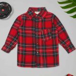 LITTLE GINNIE Boys Tartan Checked Spread Collar Cotton Casual Shirt