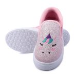 Myau Girls' Glitter Embroidery Design Slip-On Shoes, Casual Sneakers for 3-8 Years