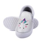 Myau Girls' Glitter Embroidery Design Slip-On Shoes, Casual Sneakers for 3-8 Years