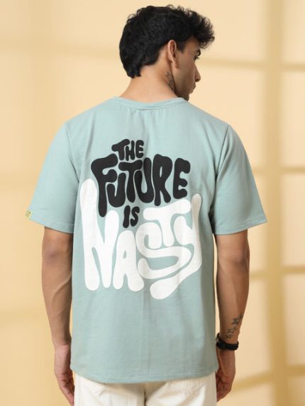 Rigo Unisex Typography Printed Drop-Shoulder Sleeves Cotton Oversized T-shirt