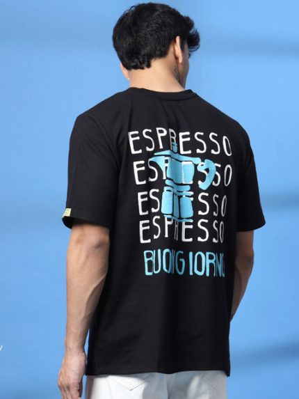 Rigo Unisex Typography Printed Drop-Shoulder Sleeves Cotton Oversized T-shirt