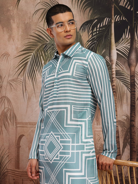Sangria Men Geometric Print Pure Cotton Kurta