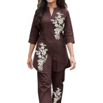 Sevgi Girl's Cotton Kurta Pant Set, with Floral Print, 3/4 Sleeve V-Neck