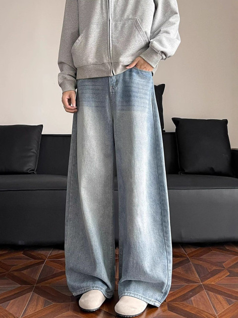 StyleCast x Revolte Men Wide Leg Mid-Rise Light Fade Jeans