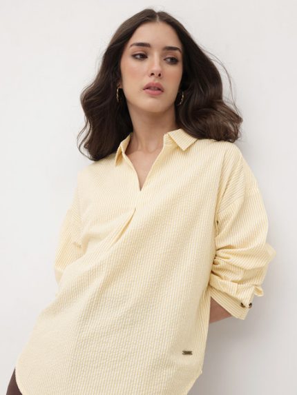 The Roadster Lifestyle Co. Striped Shirt Style Longline Top