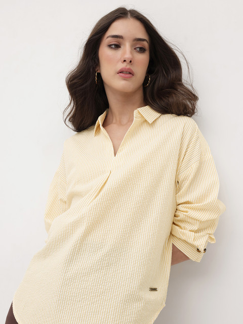 The Roadster Lifestyle Co. Striped Shirt Style Longline Top